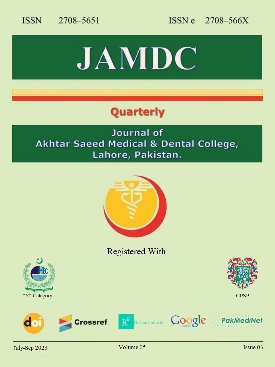 					View Vol. 5 No. 03 (2023): Journal of Akhtar Saeed Medical & Dental College
				