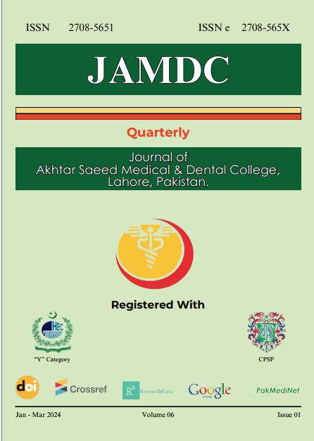					View Vol. 6 No. 01 (2024): Journal of Akhtar Saeed Medical & Dental College
				
